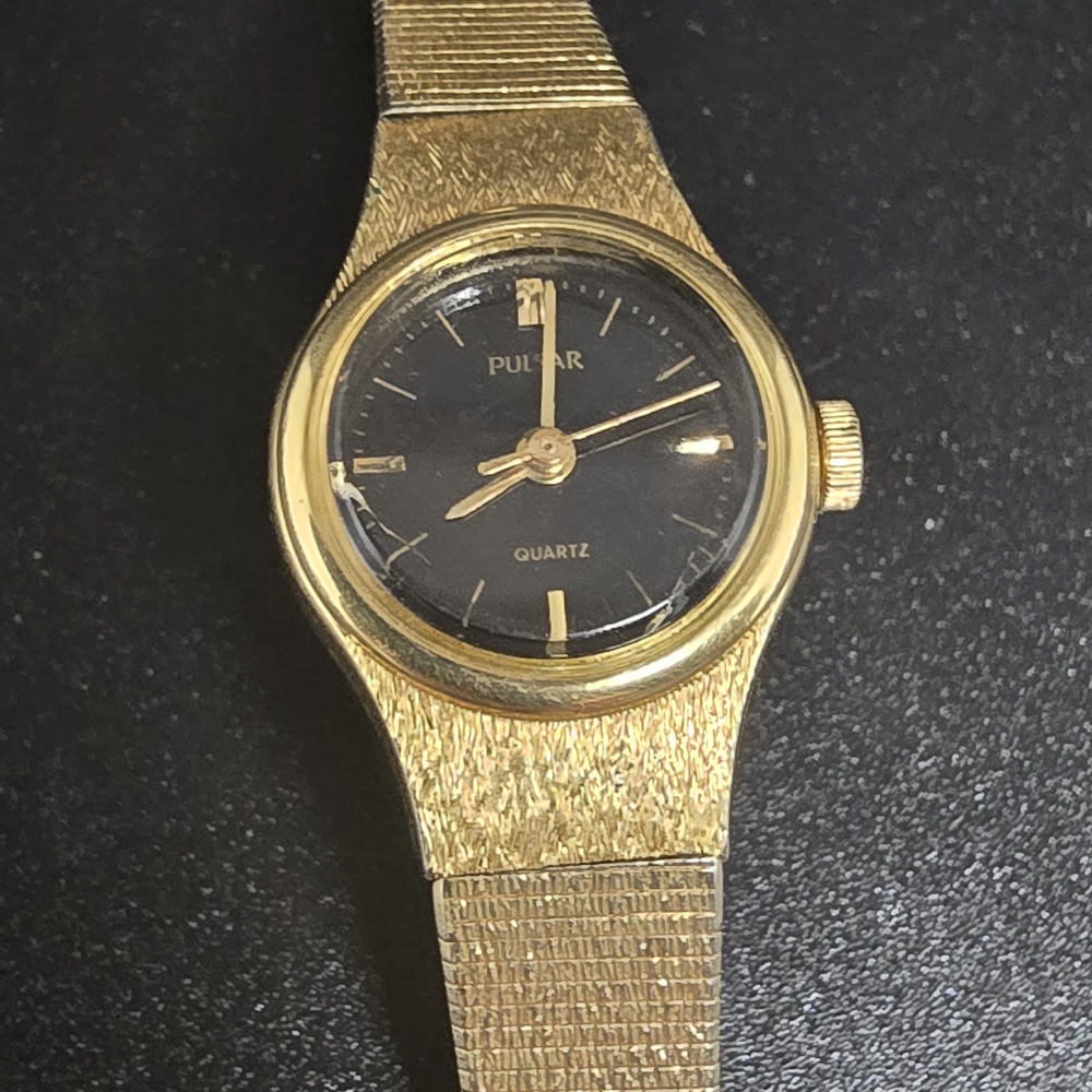 Vintage Pulsar Women V811-0340 Fashion Gold Tone Quartz Analog Watch 8" New Batt